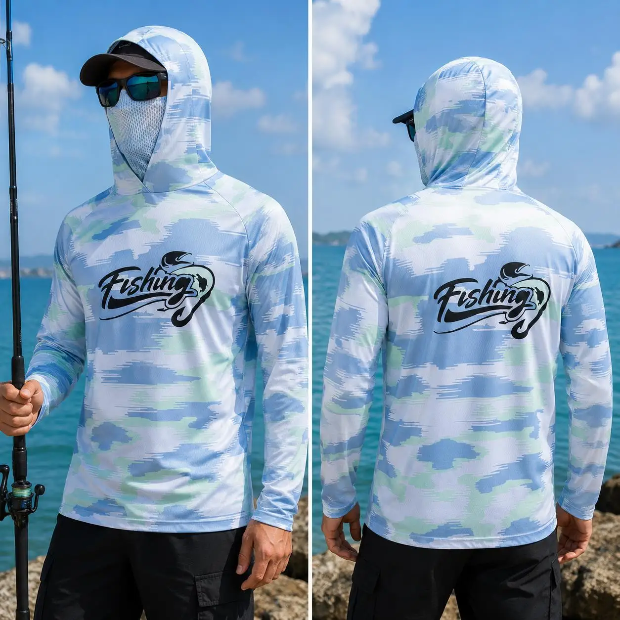 Mens Fishing Hooded Shirt UPF5 - Wallpaper review and price