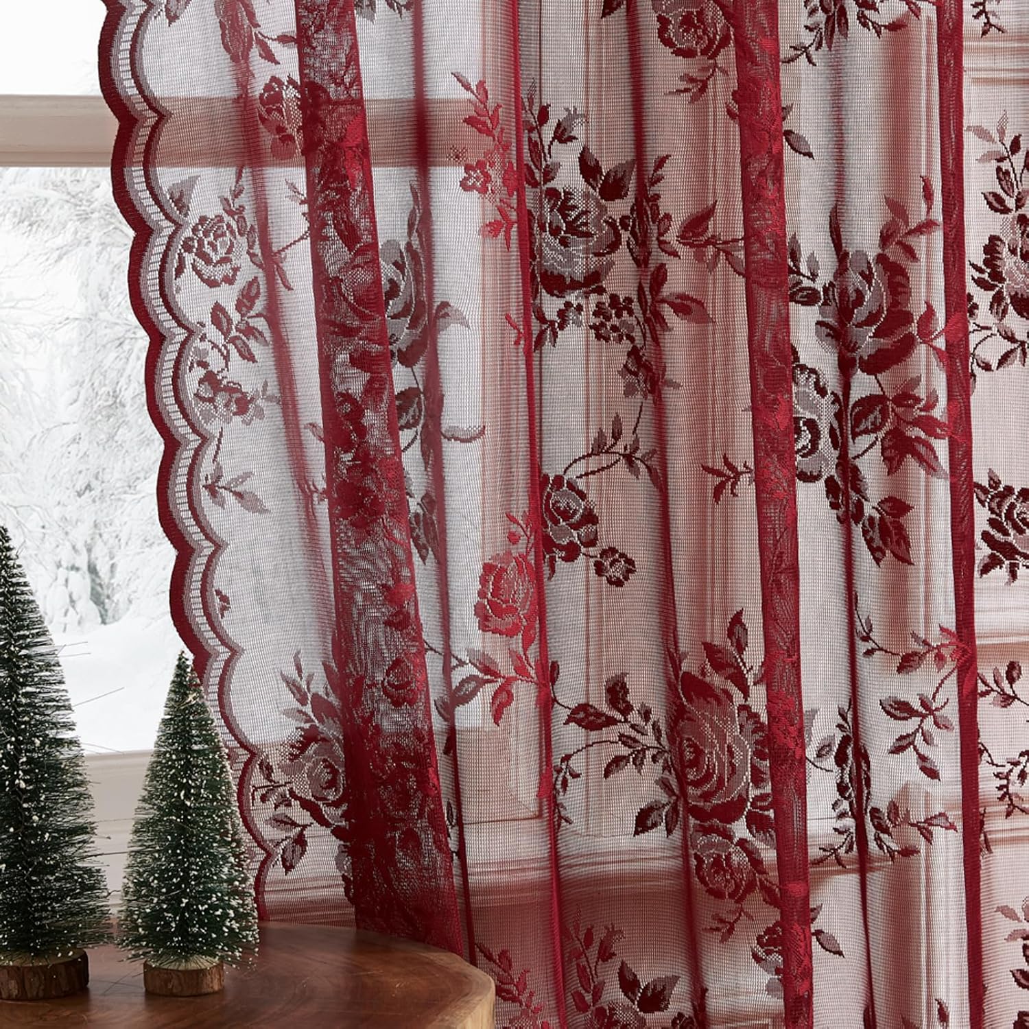 1 PC Burgundy Lace Curtains 45 - Curtain Rods review and price